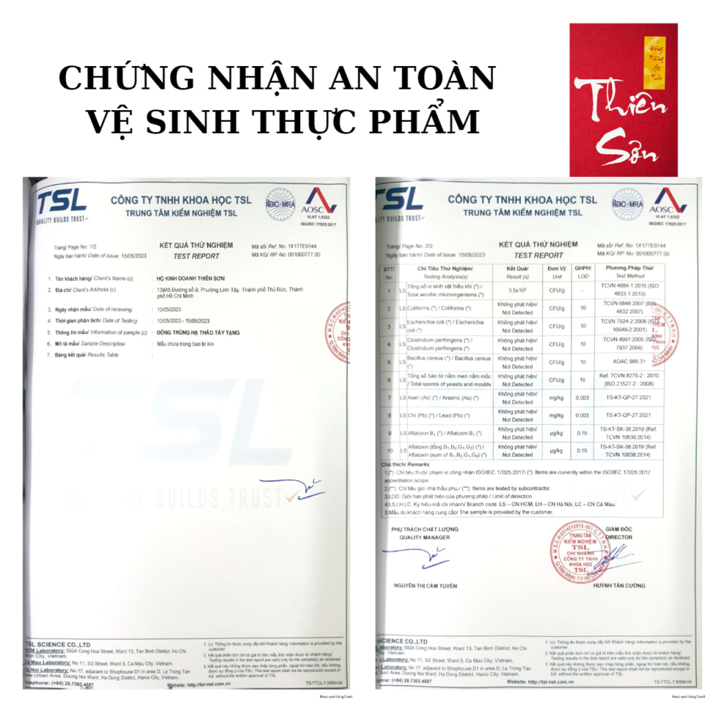 Chứng nhận an toàn vệ sinh đông trùng tây tạng